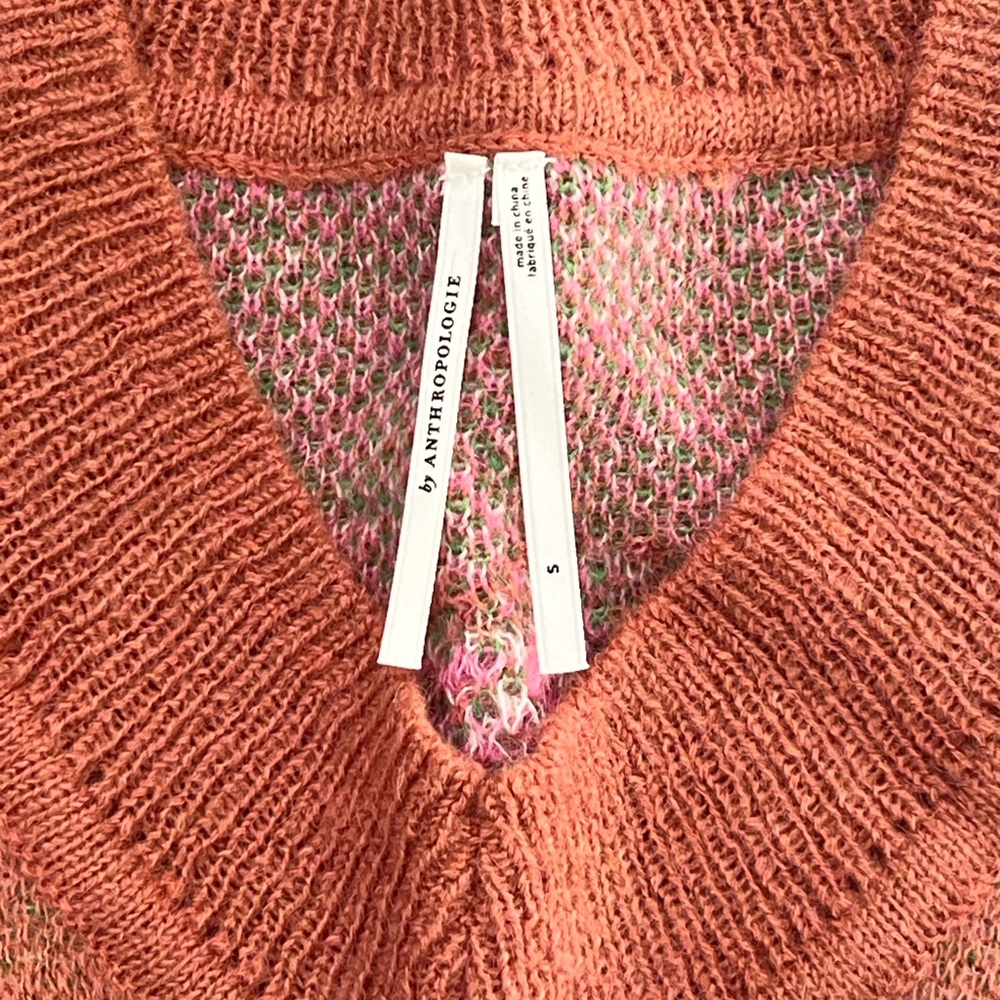 Anthropologie Drop Shoulder Floral Knit V-neck distressed Sweater - Picture 4 of 4
